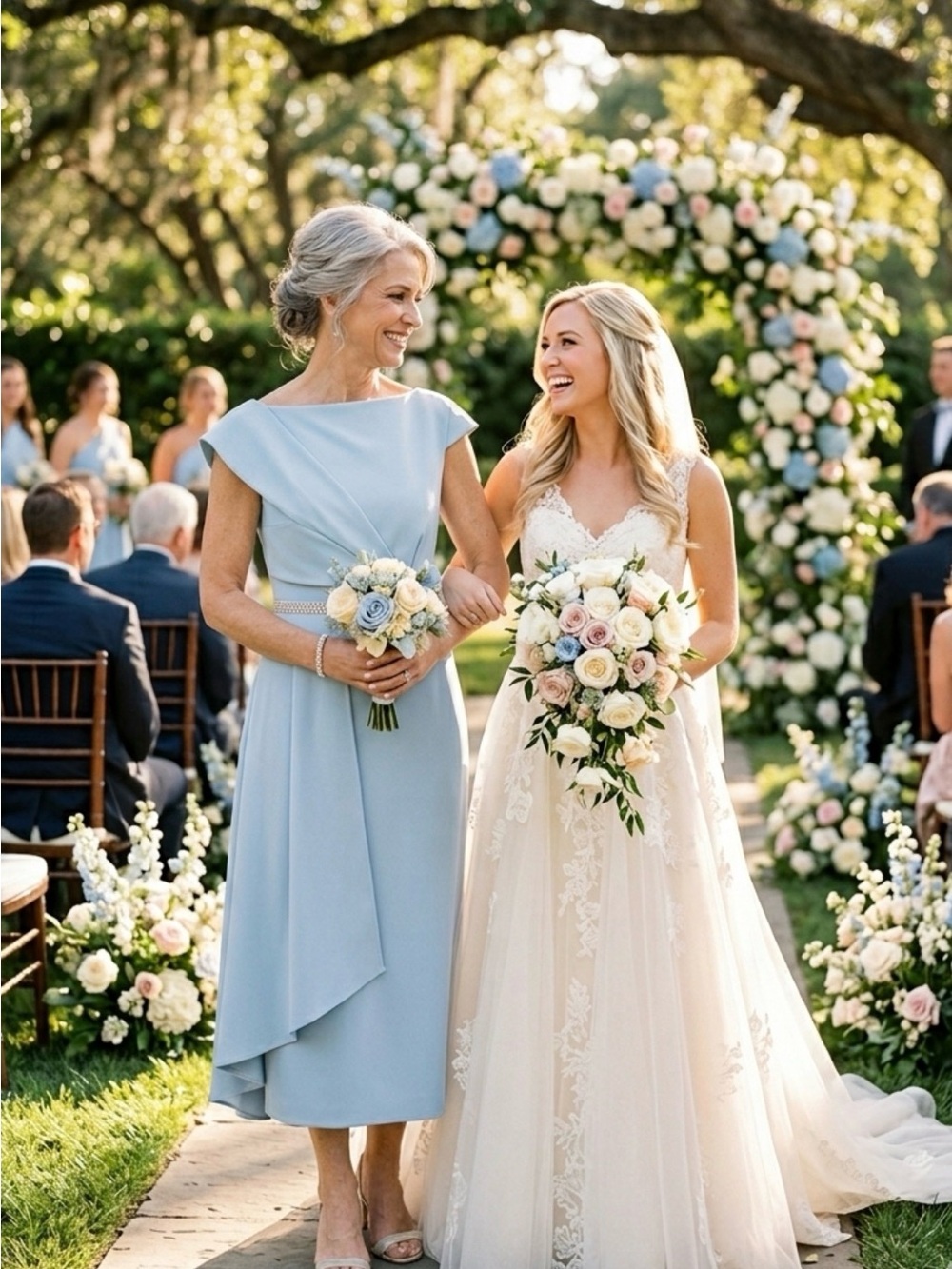 Chic Light Blue Midi Dress with Draped Bodice and Rhinestone Waist